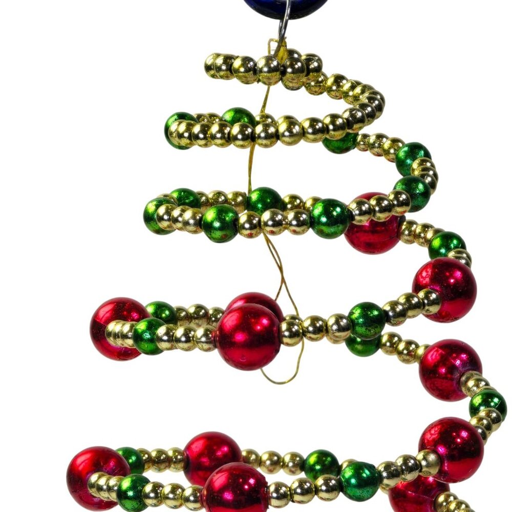 Beaded Christmas Tree Ornament Red Green Gold Spiral Swirl Wire Holiday Decor - Picture 3 of 5